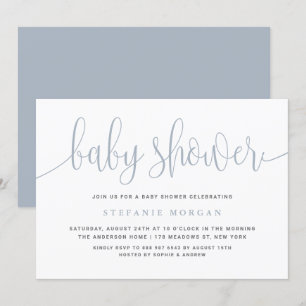 Invitation Dusty Blue Joli Baby shower de calligraphie