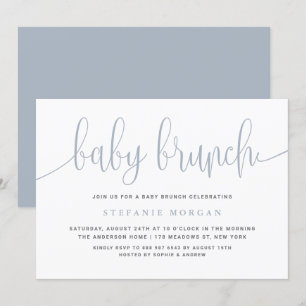 Invitation Dusty Blue Jolie Calligraphie Bébé Brunch