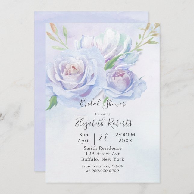 Invitation Dusty Blue Lavender Peony Fête des mariées (Devant / Derrière)