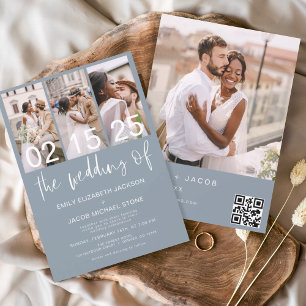 Invitation Dusty Blue Le Mariage de la photo Code QR Minimali