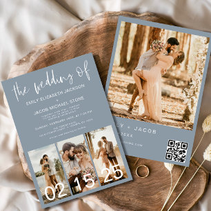 Invitation Dusty Blue Le Mariage du code QR minimaliste