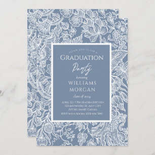 Invitation Dusty Blue Line Art Fleur sauvage Floral
