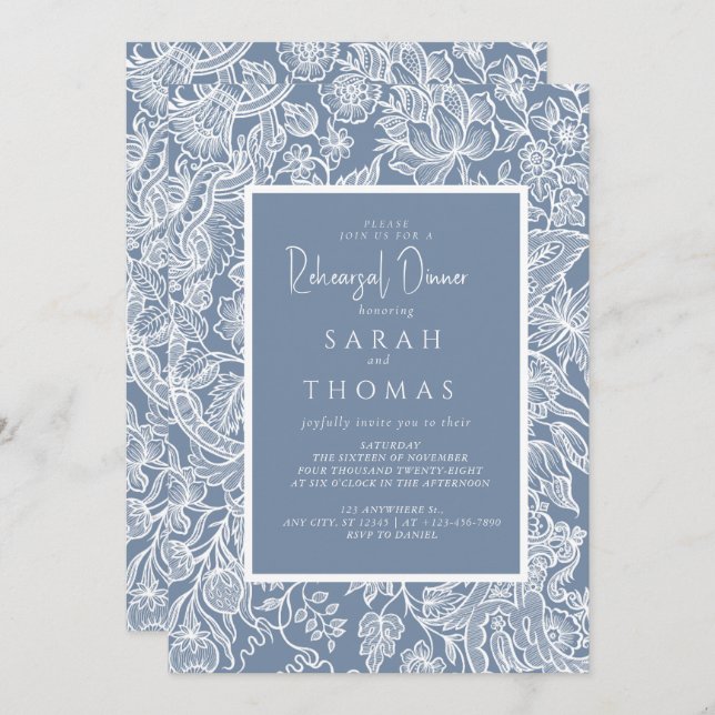 Invitation Dusty Blue Line Fleurs sauvages d'art (Devant / Derrière)