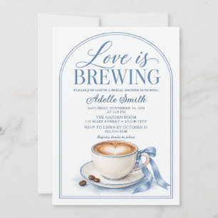 Invitation Dusty Blue Love Is Brewing Café Mariage