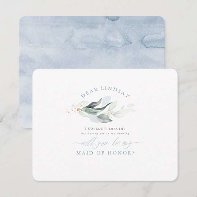 Invitation Dusty Blue Maid of Honor Bridesmaid Proposition (Devant / Derrière)
