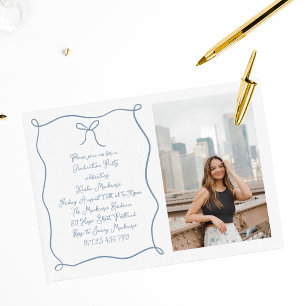 Invitation Dusty Blue Main Drawn Bow Photo Graduation Party