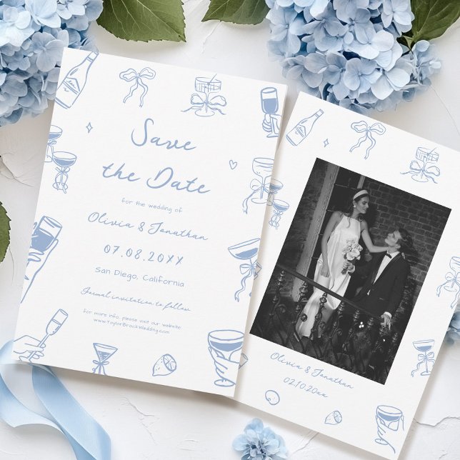 Invitation Dusty Blue Main Drawn Wedding Enregistrer la date  (Créateur téléchargé)