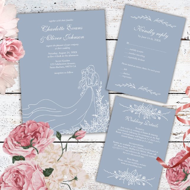 Invitation Dusty Blue main tiré Couple Rustic Mariage (Créateur téléchargé)