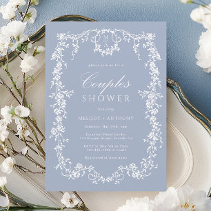 Invitation Dusty Blue Mariage Classique Floral Couple Shower