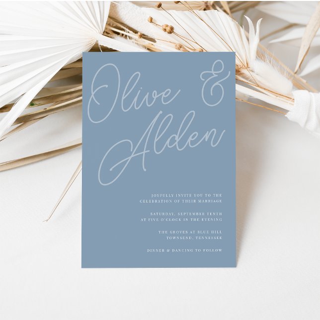Invitation Dusty Blue | Mariage de filigrane de script (Créateur téléchargé)