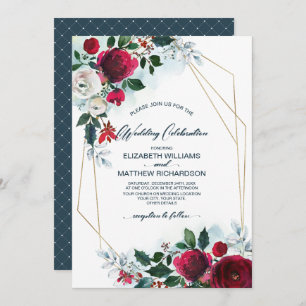 Invitation Dusty Blue Mariage d'hiver en flamme rouge de Bo