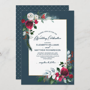 Invitation Dusty Blue   Mariage d'hiver en flamme rouge de Bo
