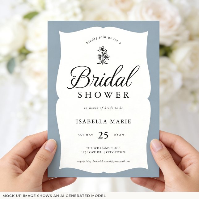 Invitation Dusty Blue Mariage Royal Classique (Front of invite shown in 5 x 7 inches, choose size, paper, and corner style. Add QR code on back
)