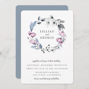 Invitation Dusty Blue Mauve Floral Mariage de couronne