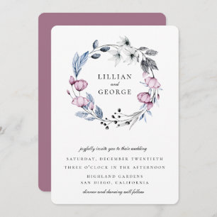 Invitation Dusty Blue Mauve Floral Mariage de couronne