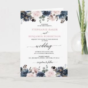 Invitation Dusty Blue Mauve Rose rose ardoise Mariage floral