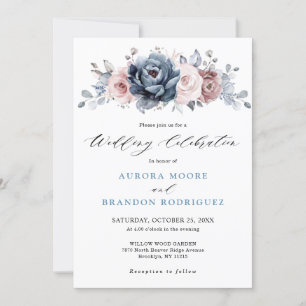 Invitation Dusty Blue Mauve Rose rose ardoise Mariage floral