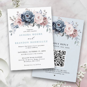 Invitation Dusty Blue Mauve Rose rose ardoise Mariage floral