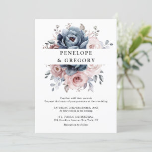 Invitation Dusty Blue Mauve Rose rose ardoise Mariage floral