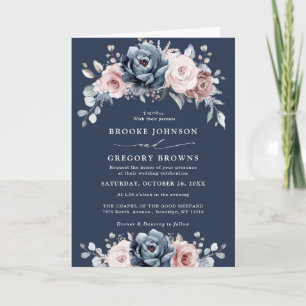 Invitation Dusty Blue Mauve Rose rose ardoise Mariage floral