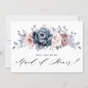 Invitation Dusty Blue Mauve Rose Serez-vous ma servante d'hon