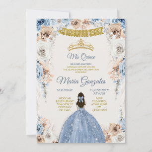 Invitation Dusty Blue Mexcian Girl Floral Sweet 16e anniversa