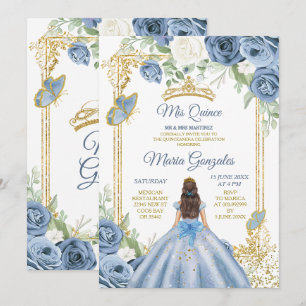 Invitation Dusty Blue Mexcian Girl Floral Sweet 16e anniversa