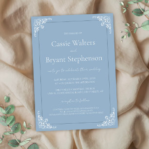 Invitation Dusty Blue Minimal Élégant Vieux Mariage argent