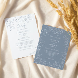 Invitation Dusty Blue Minimal Leaf Détails du Mariage Tout en
