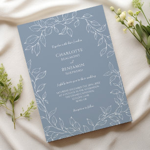 Invitation Dusty Blue Minimal Mariage feuille