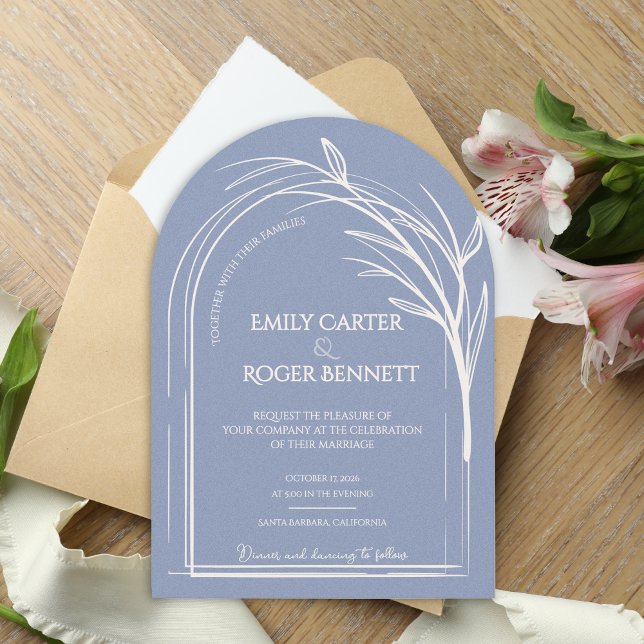 Invitation Dusty Blue Minimalist Arch Botanical Wedding (Dusty Blue Minimalist Arch Botanical Wedding Invitation | Modern Elegant Line Art Wedding Invite)