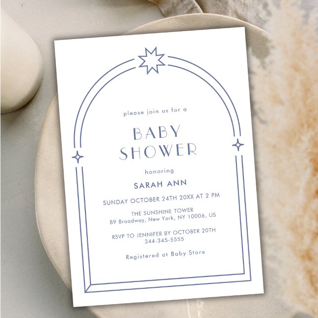 Invitation Dusty Blue Minimalist Boho Arch Baby shower (Dusty Blue Minimalist Boho Arch Baby Shower Invitation)