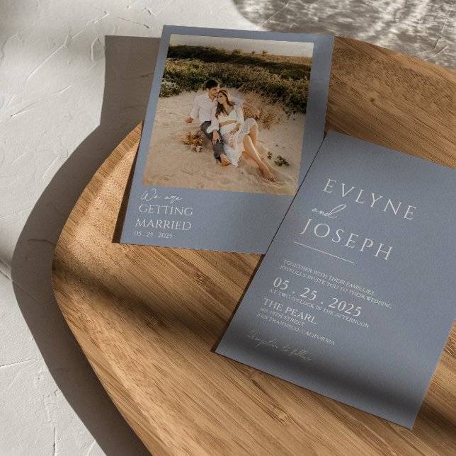Invitation Dusty Blue Minimalist Boho Neutral Mariage photo (Créateur téléchargé)
