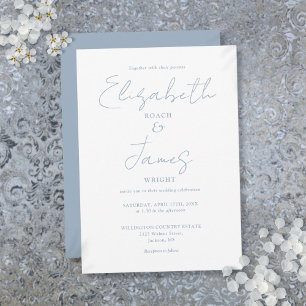 Invitation Dusty Blue Minimalist Élégant Mariage de script