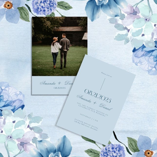 Invitation Dusty Blue Minimalist Élégant Mariage photo (Créateur téléchargé)