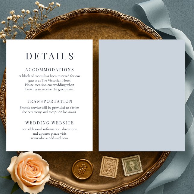 Invitation Dusty Blue Minimalist Elegant Wedding Details (Créateur téléchargé)