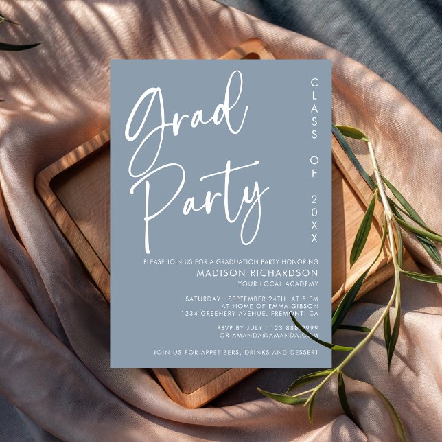Invitation Dusty Blue Minimalist Script Graduation Party (Créateur téléchargé)