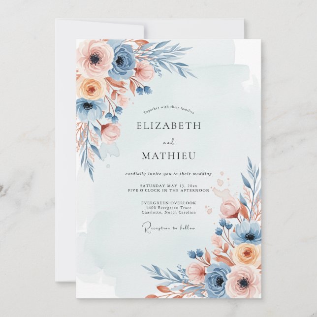 Invitation Dusty Blue Misty Botanical Wedding (Devant)
