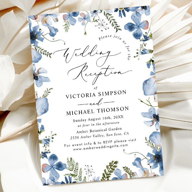 Invitation Dusty Blue Modern Floral Mariage Réception (Créateur téléchargé)