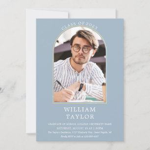 Invitation Dusty Blue Modern Gold Arch Photo Party