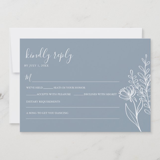 Invitation Dusty Blue Modern Minimalist Wedding Elegant (Devant)