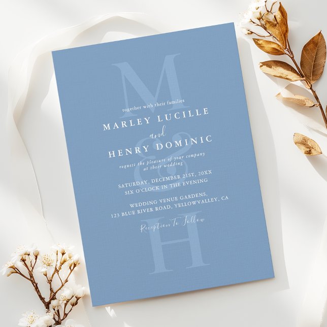 Invitation Dusty Blue Modern Monogram Overlay Wedding (Créateur téléchargé)
