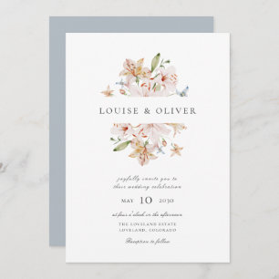 Invitation Dusty Blue Moderne Aquarelle Floral Lys Mariage