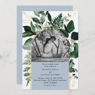 Invitation Dusty Blue moderne arch jardin photo mariage