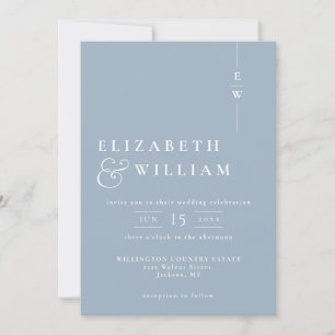 Invitation Dusty Blue Moderne Élégant Mariage Monogramme