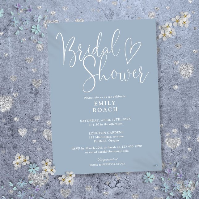 Invitation Dusty Blue Moderne Élégante Fête des mariées Scrip (Dusty Blue Modern Elegant Script Bridal Shower Invitation)