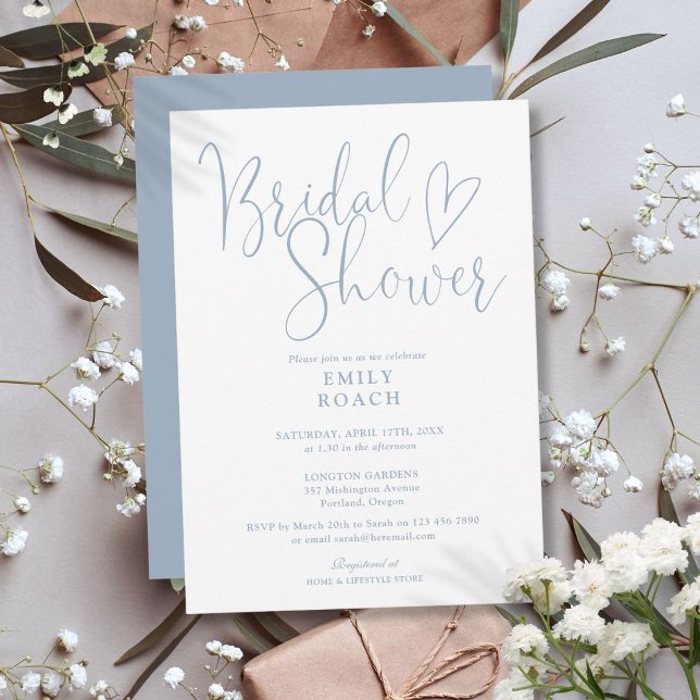 Invitation Dusty Blue Moderne Élégante Fête des mariées Scrip (Dusty Blue Modern Elegant Script Bridal Shower Invitation)