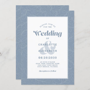 Invitation Dusty Blue   Moderne Simple Abstrait Feuille Motif