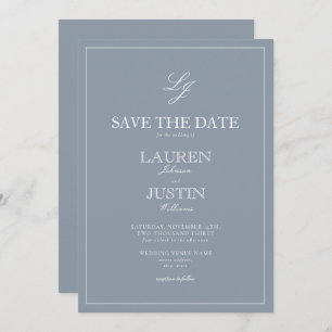 Invitation Dusty Blue Monogramme moderne Script Enregistrer l