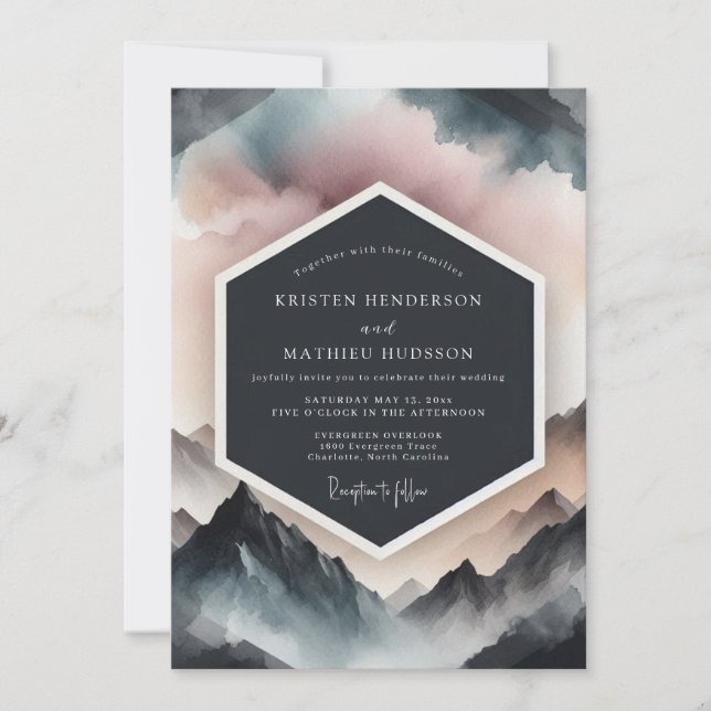 Invitation Dusty Blue Mountain Romance Wedding (Devant)